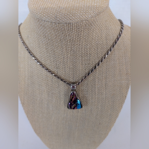 Necklace Sterling Silver 925 Rope Chain Multicolor Stone Pendant